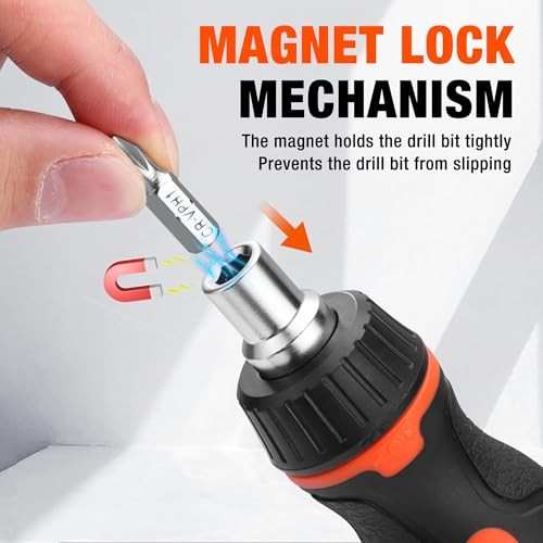 8-in-1 Stubby Ratcheting Screwdriver, Multi-bit Screwdriver, Quick-load