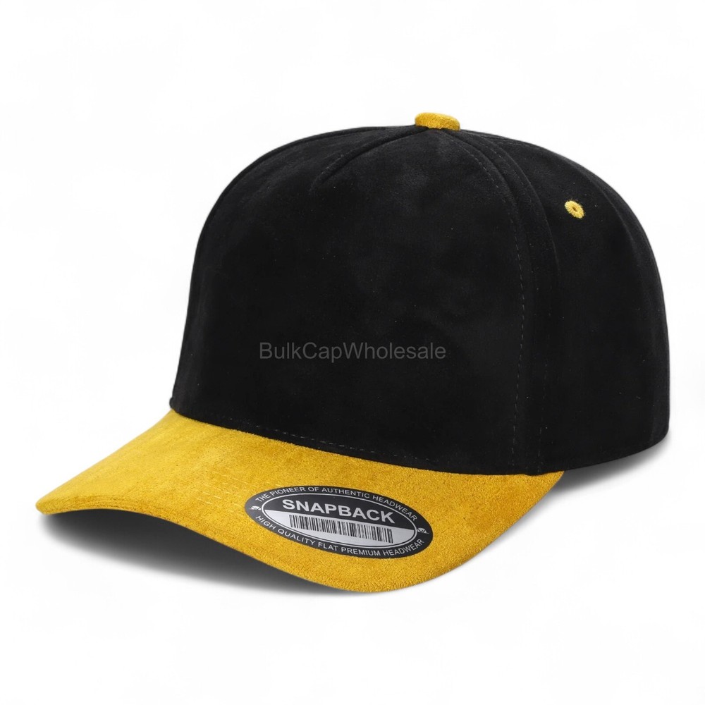 Mens Baseball Cap Snapback Adjustable Size Suede Hat 5 Panel Visor Solid Color