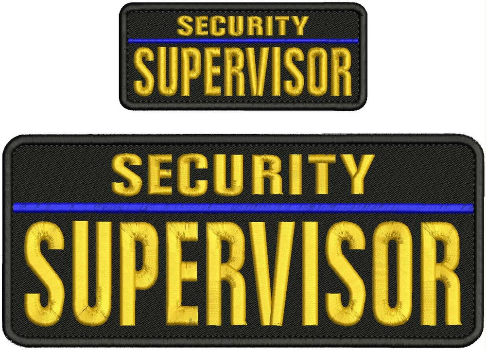 SECURITY SUPERVISOR EMBROIDERY PATCH 4X10 & 2X5 HOOK ON BACK GOLD ON BLACK