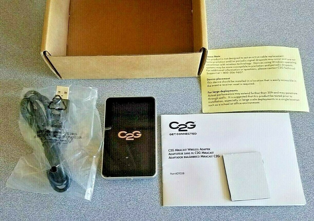 C2G 29358 Miracast Wireless Network Adapter - New