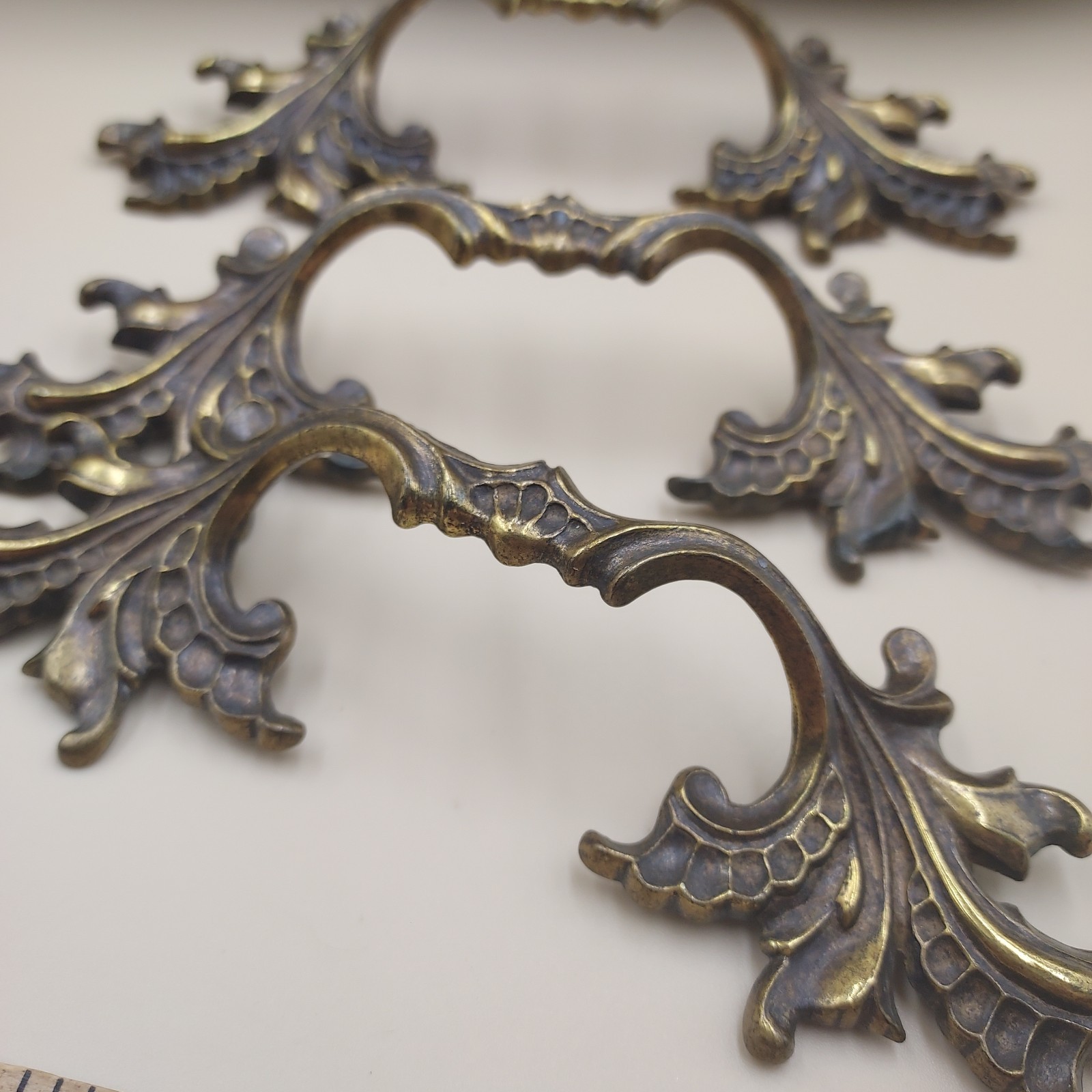 Set of 6 Vintage KEELER Brass French Provincial Drawer Pulls 3.5" Center Holes