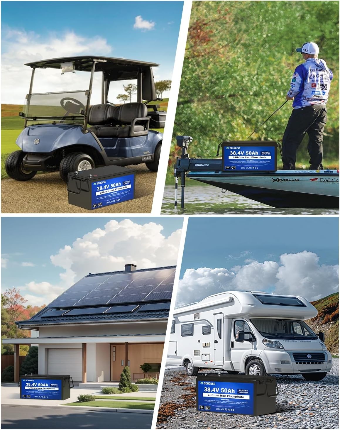 36V 50AH Lithium Golf Carts Lifepo4 Battery with 36V 25A Charger Bluetooth RVs