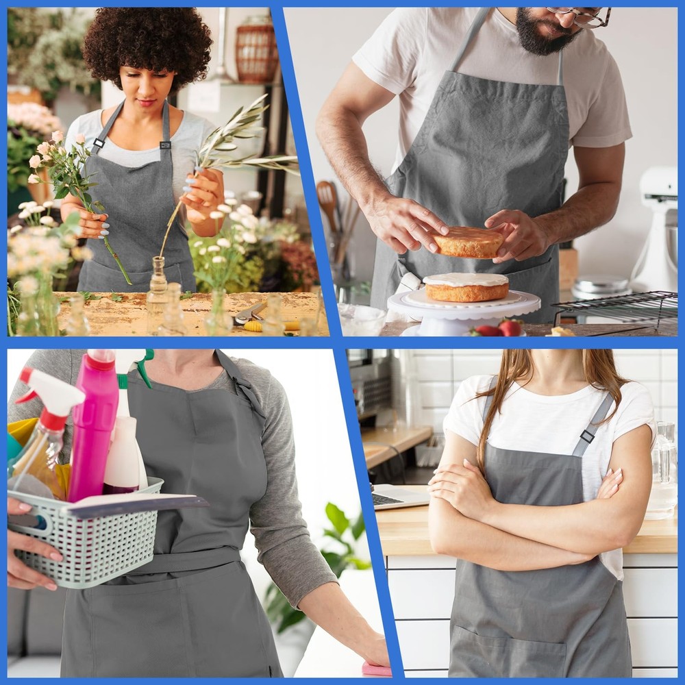4 PCS Chef Apron Adjustable 2 Pockets Unisex Cooking Kitchen Restaurant Work