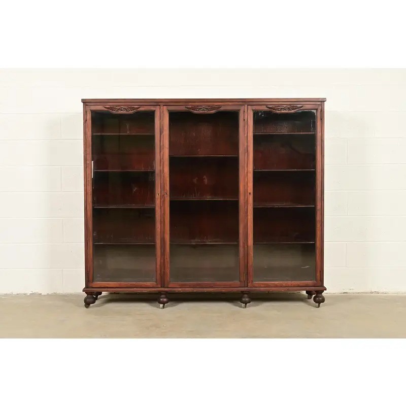Berkey & Gay Antique Victorian Mahogany Triple Bookcase or, Circa 1890s