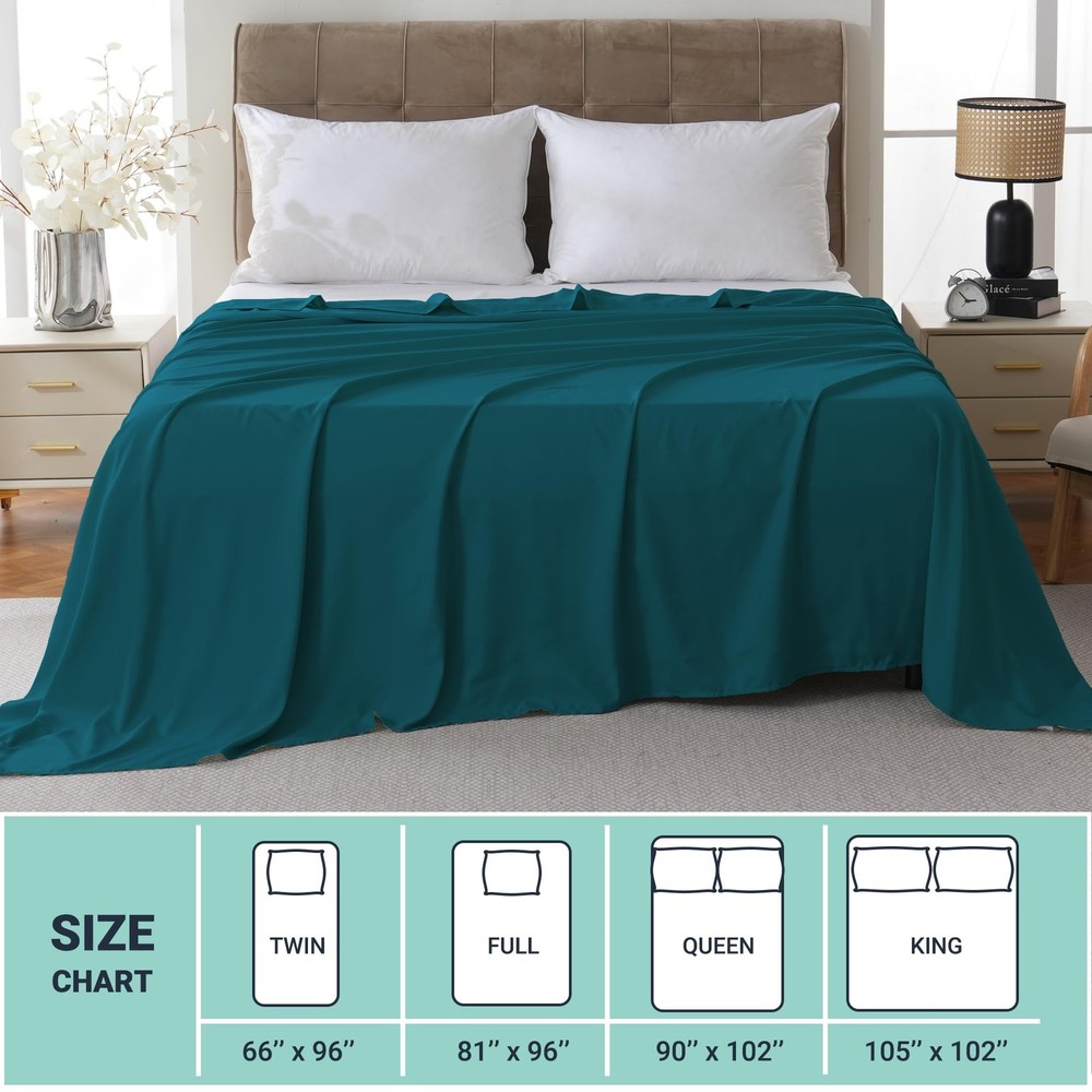 ZPECC King Flat Sheet Only 1 Pack, Durable Teal Top Bed Sheets Hypoallergenic...