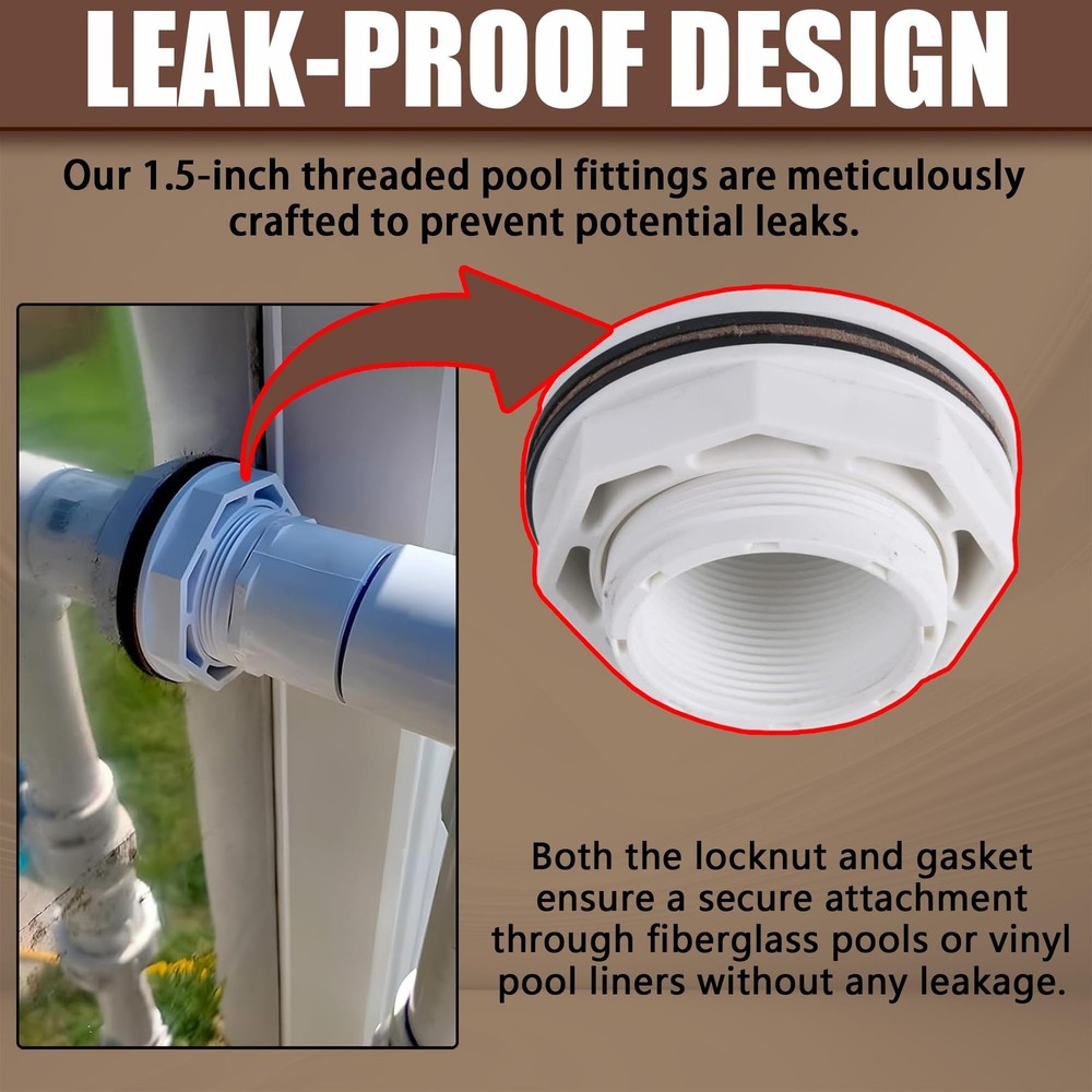 "2-Pack 1.5" Pool Inlet Return Fitting with Locknut Gasket for Easy Replacement"