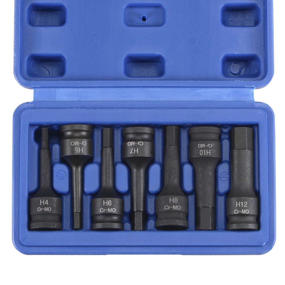 Impact Hex Bit Socket Set H4 - H12 Socket 3/8" Drive Cr-Mo Steel Metric Socket