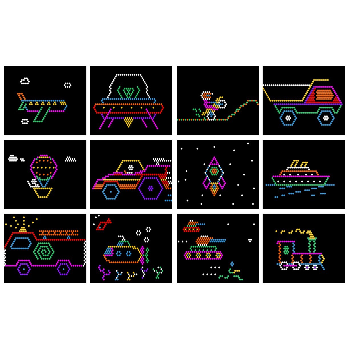 Paper Refill Sheets Template Patterns for Lite Brite - Vehicles 12 Pack