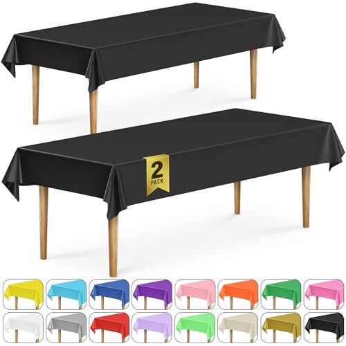 2 Rectangular Tablecloths BPA-Free Plastic, 54 x 108 2 Pack - Rectangle Black