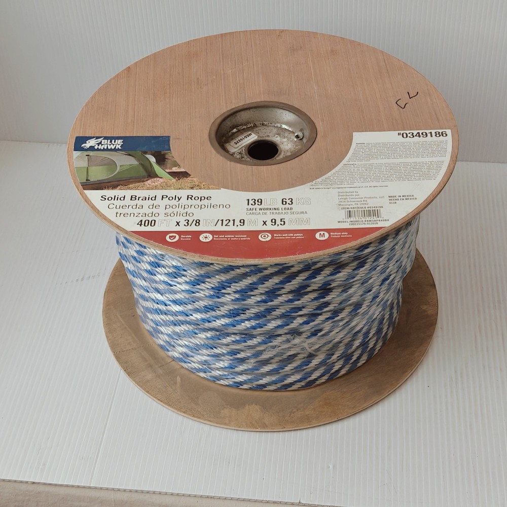 Blue Hawk 3/8 in. Solid Braid Poly Rope 400 ft Roll 139lb load