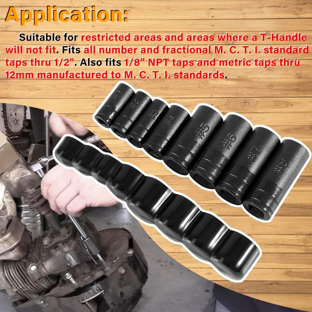 Tap Socket Set 8 Pcs/Set - Tool Corporation Prt# 70500 with Iron Holder BLACK