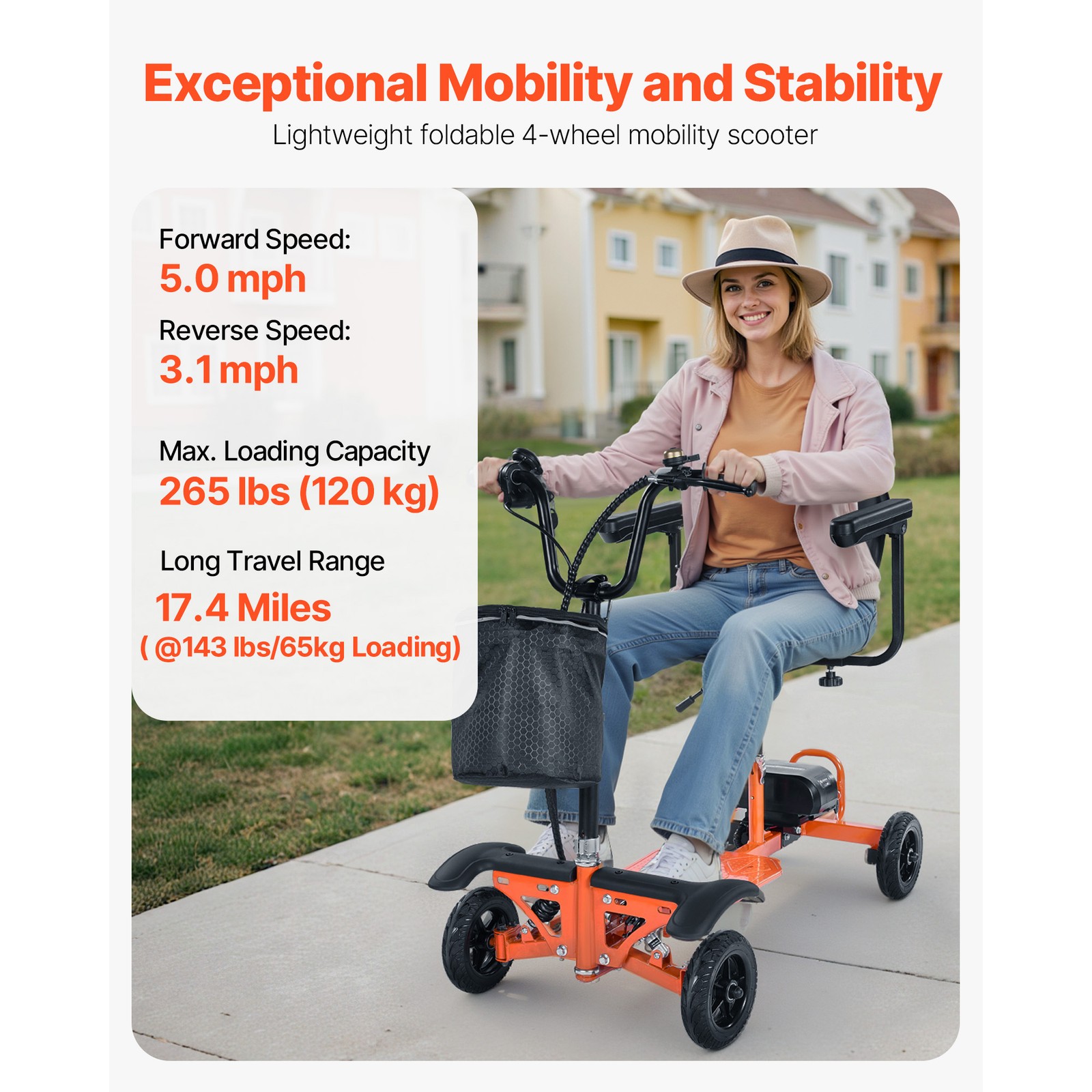Uimoso 4-Wheel Foldable Electric Mobility Scooter with 265lbs Capacity