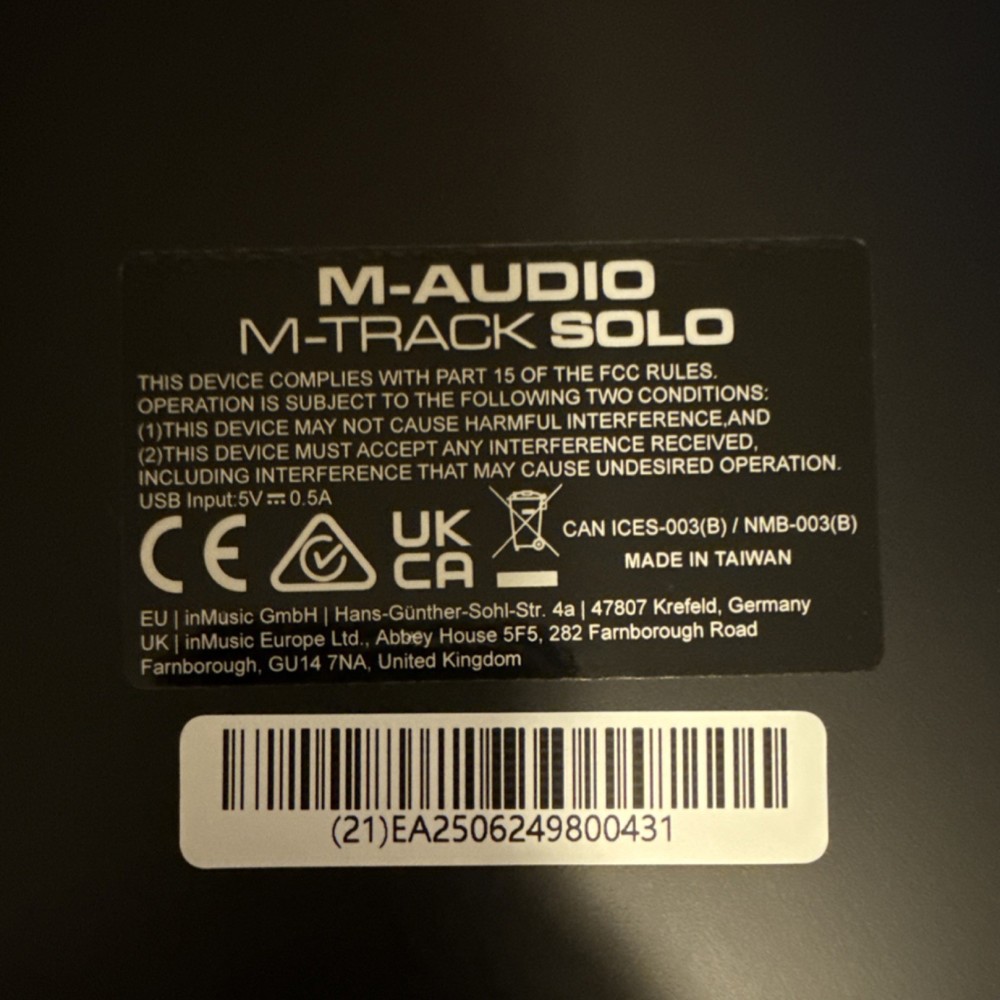 M-Audio M-Track Solo USB Audio Interface, 2 Channels, Phantom Power