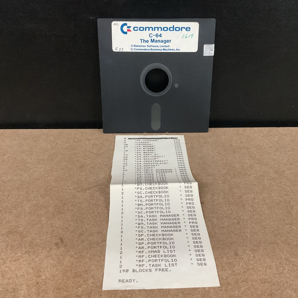 Commodore C-64 The Manager 5 1/4 Inch Floppy Disk 1983