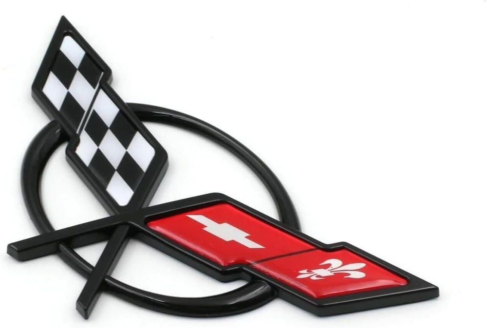 Black Red Fits 97-04 C5 Front Nose & Rear Deck Lid Crossed Flags Emblems Pair