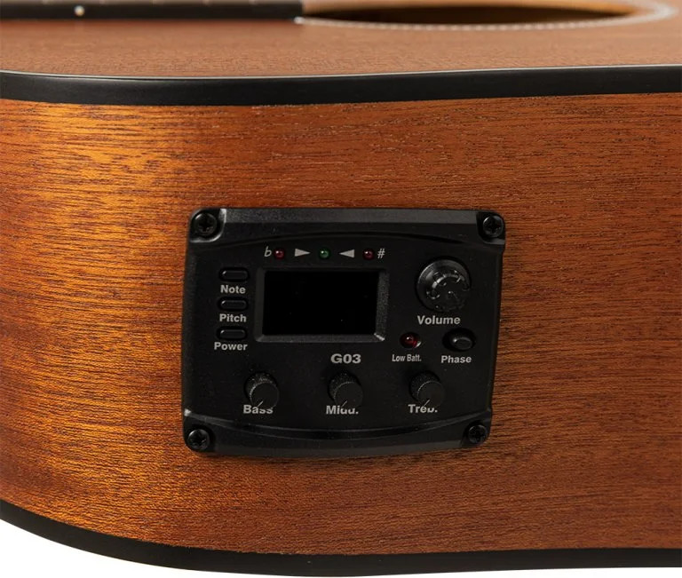 Electro-acoustic dreadnought guitar with cutaway
