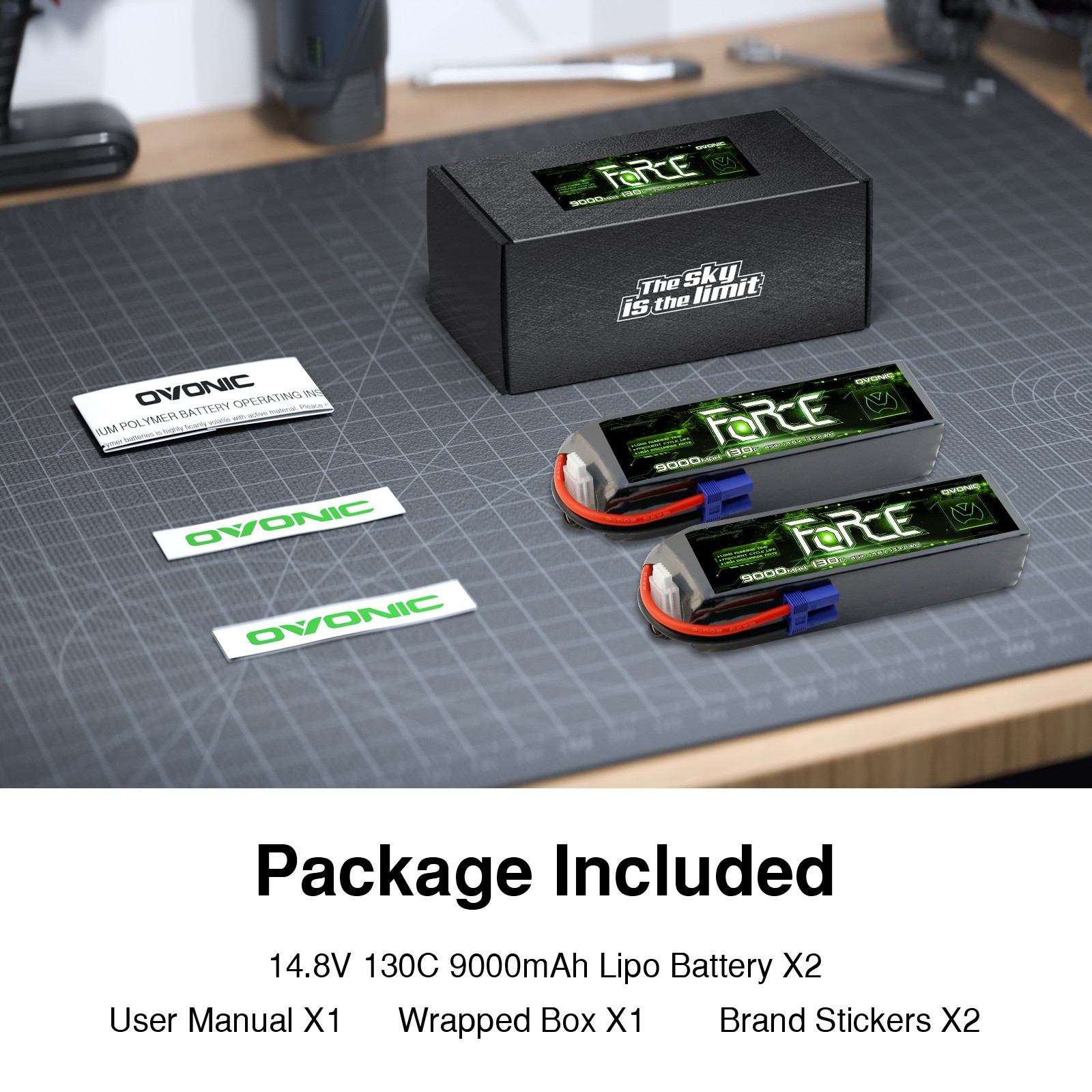 2X Ovonic Force 9000mAh 130C 14.8V 4S LiPo Battery EC5 Plug For 1/8 RC Car Truck