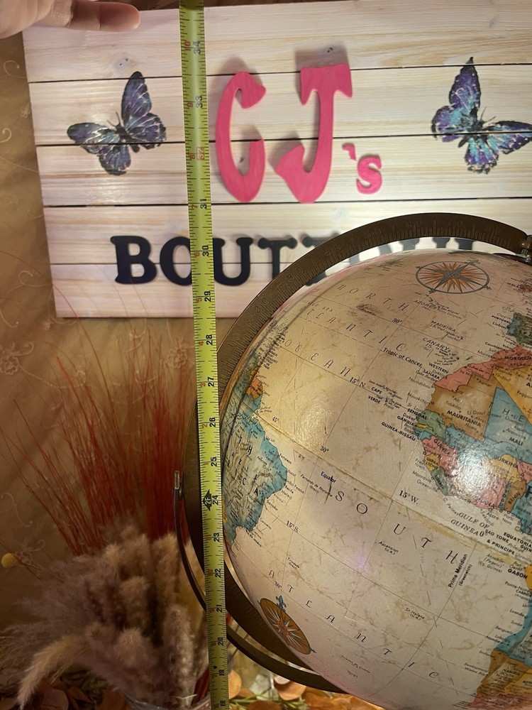 VINTAGE MID-CENTURY REPLOGLE 12" TERRESTRIAL GLOBE ON FLOOR STAND & BASE