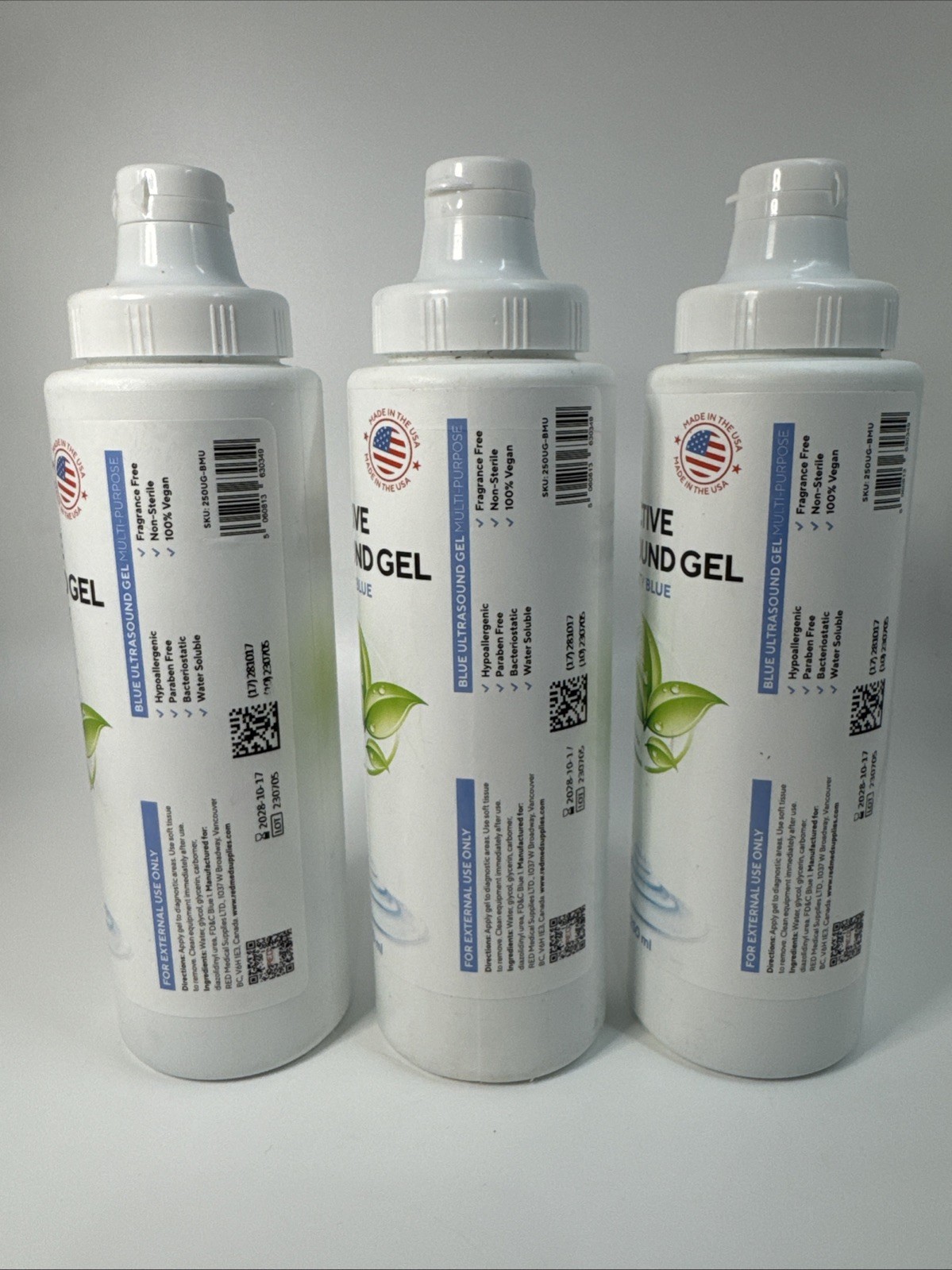 3x- RED Conductive Ultrasound Gel 2-Pack Medium Viscosity Clear 250ml Made USA