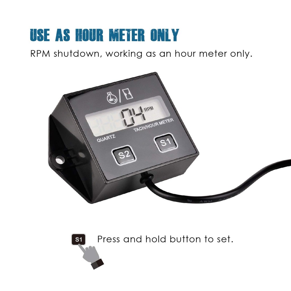 Digital Hour Meter Tachometer Maintenance Reminder Battery Replaceable Automa...