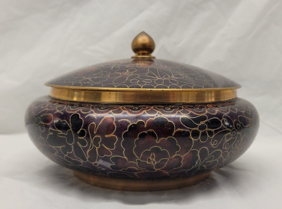Chinese Cloisonne Lidded Candy Dish / Trinket Dish