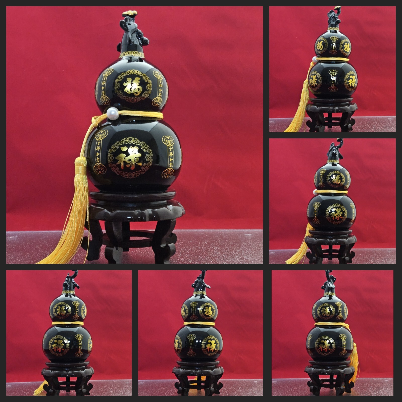 Natural Dark Jade Mount Taishan Gourd Feng Shui Good Luck Ornament Healing 3+LB