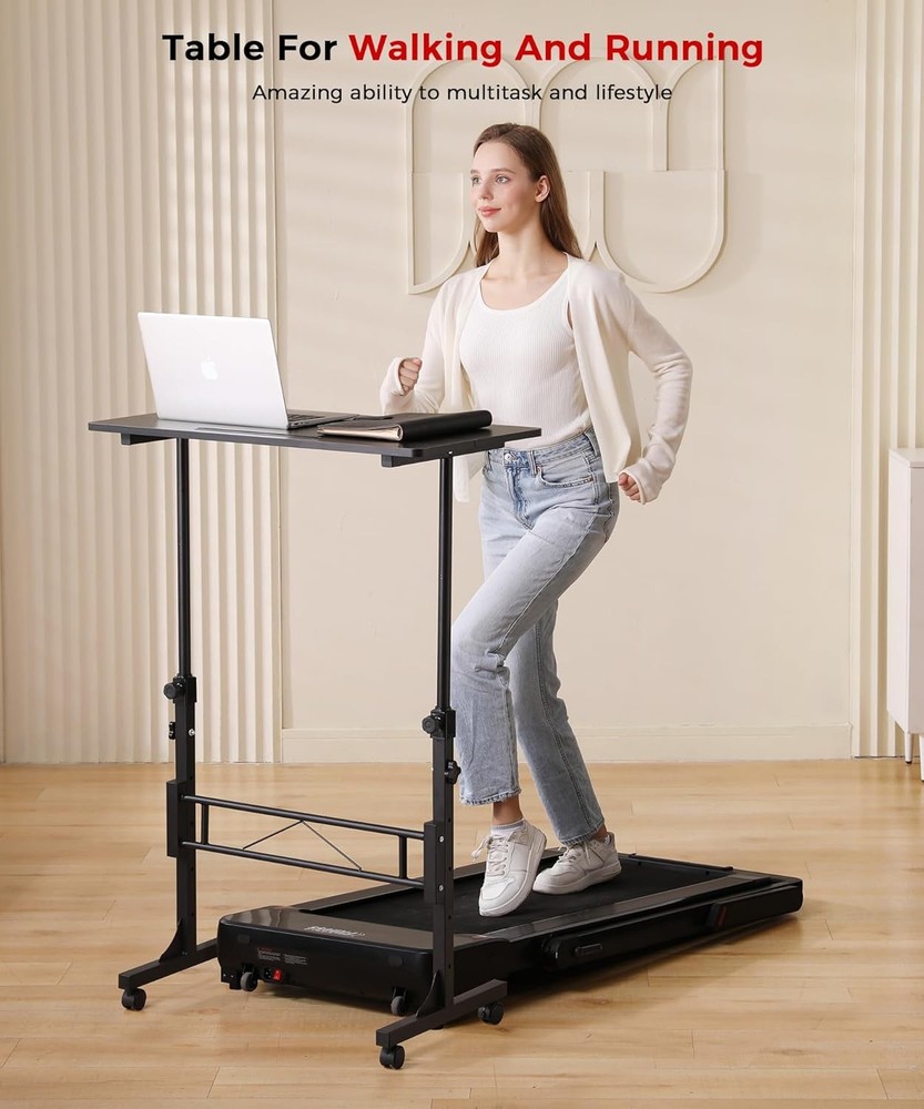 Standing Desk Adjustable Height, Mobile Stand Up Desks with Wheels Black