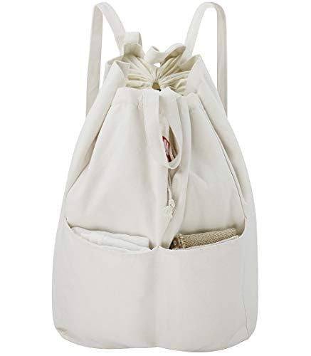 100% Breathable Cotton Canvas Laundry Backpack Bags with Drawstring Closure &...