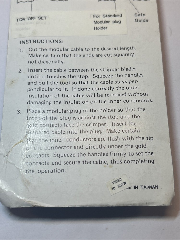 NOS Modular Telephone Plug Crimping Tool HT-2096C Crimping Standard Modular Plug