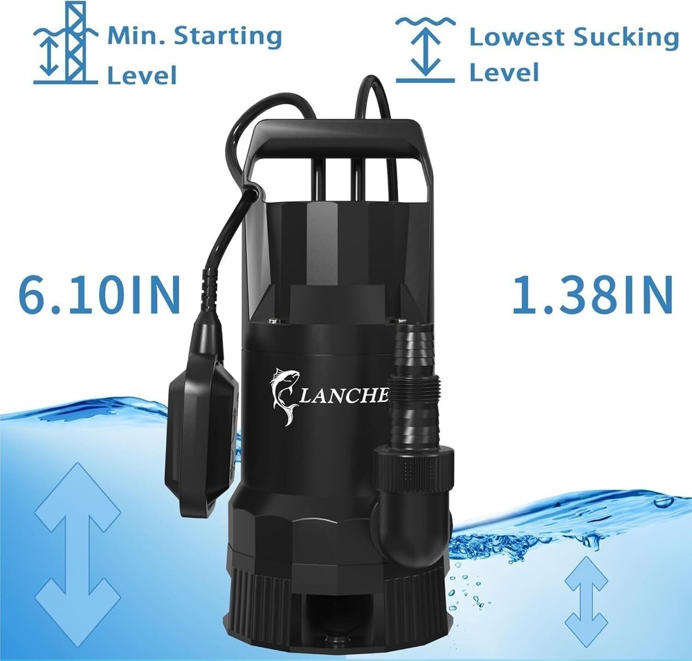 1.6 HP Sump Pump Submersible with Automatic Float Switch 4858GPH Transfer Pump