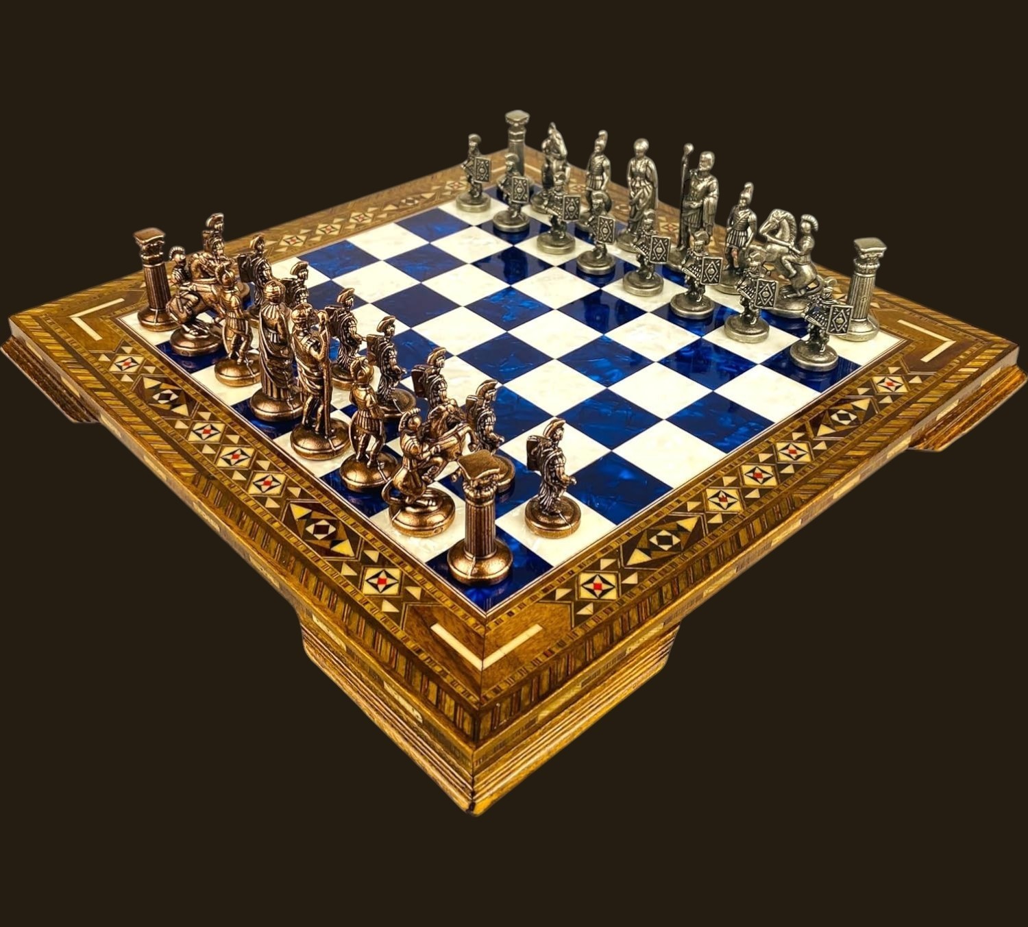 Chess Set Handmade Roman Empire Bronze Pieces Inlaid Board - Christmas Gift🎁