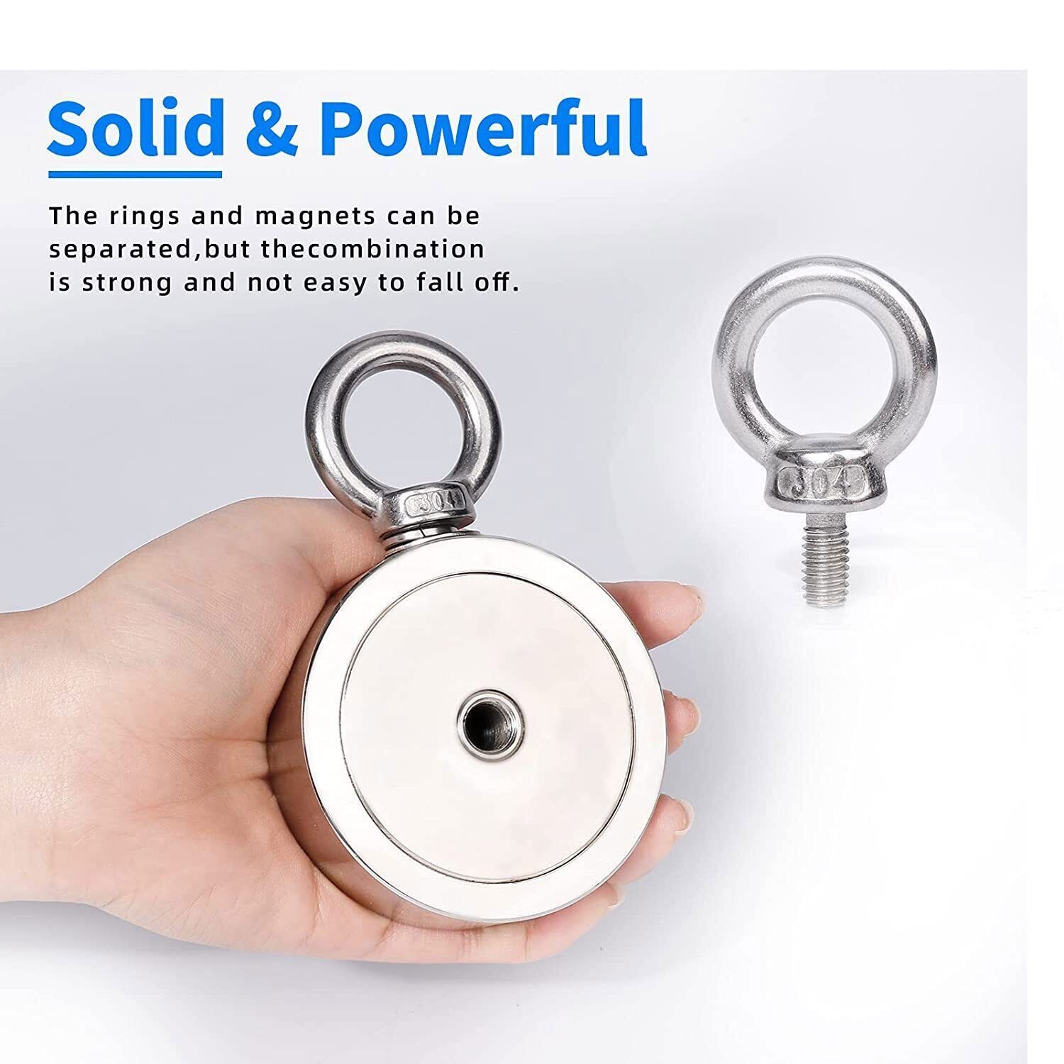 2000 LBS Strong Fishing Magnet Kit Double-Sided Pull Force and Rope Carabiner