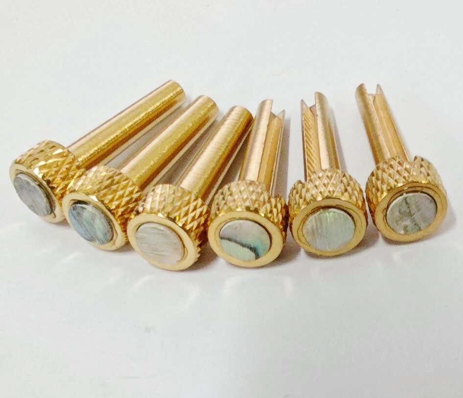 6pcs Guitar String Nails Solid Brass Bridge Pins Abalone Dot Inlay Acoustic