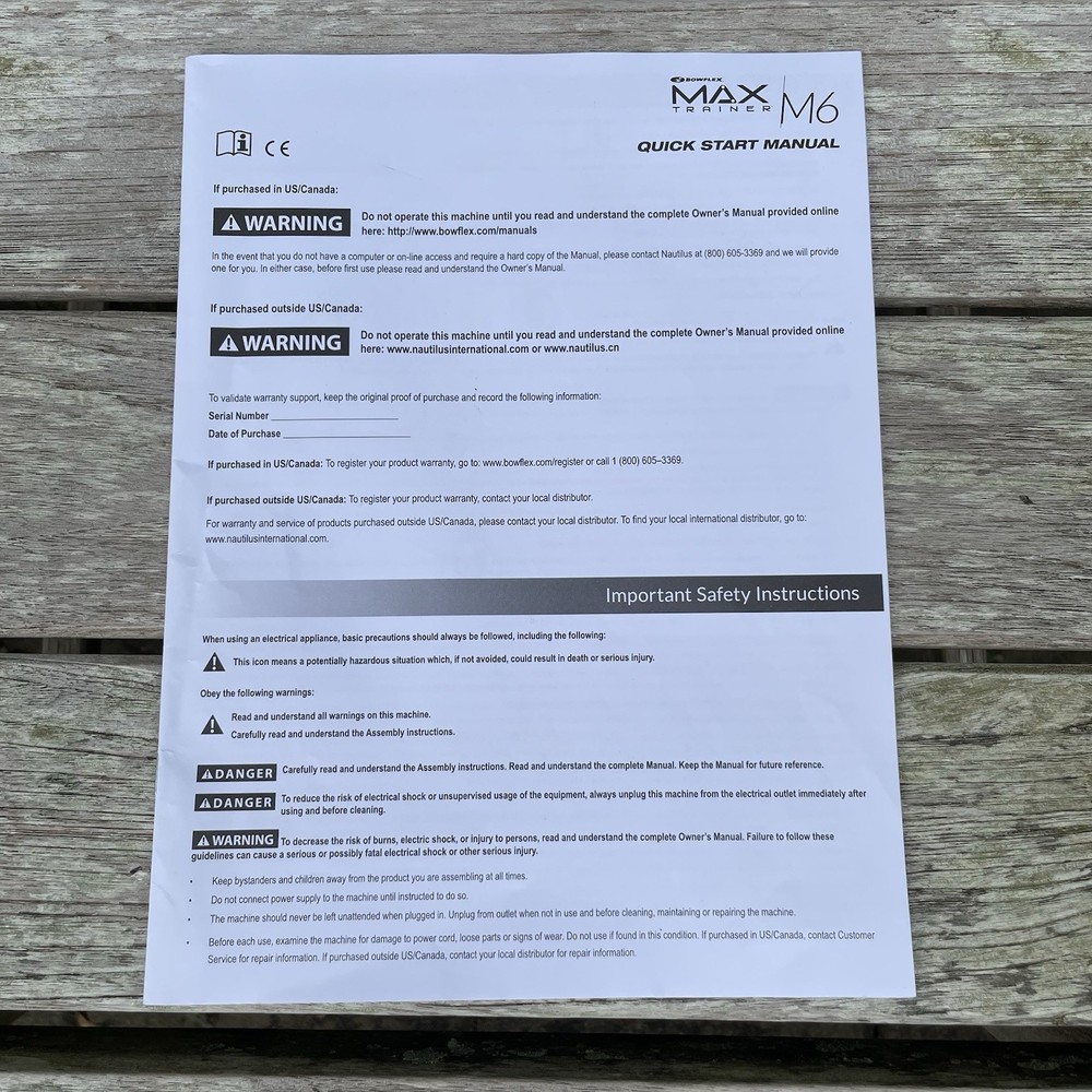 Bowflex Max Trainer M6 Manual OEM Replacement