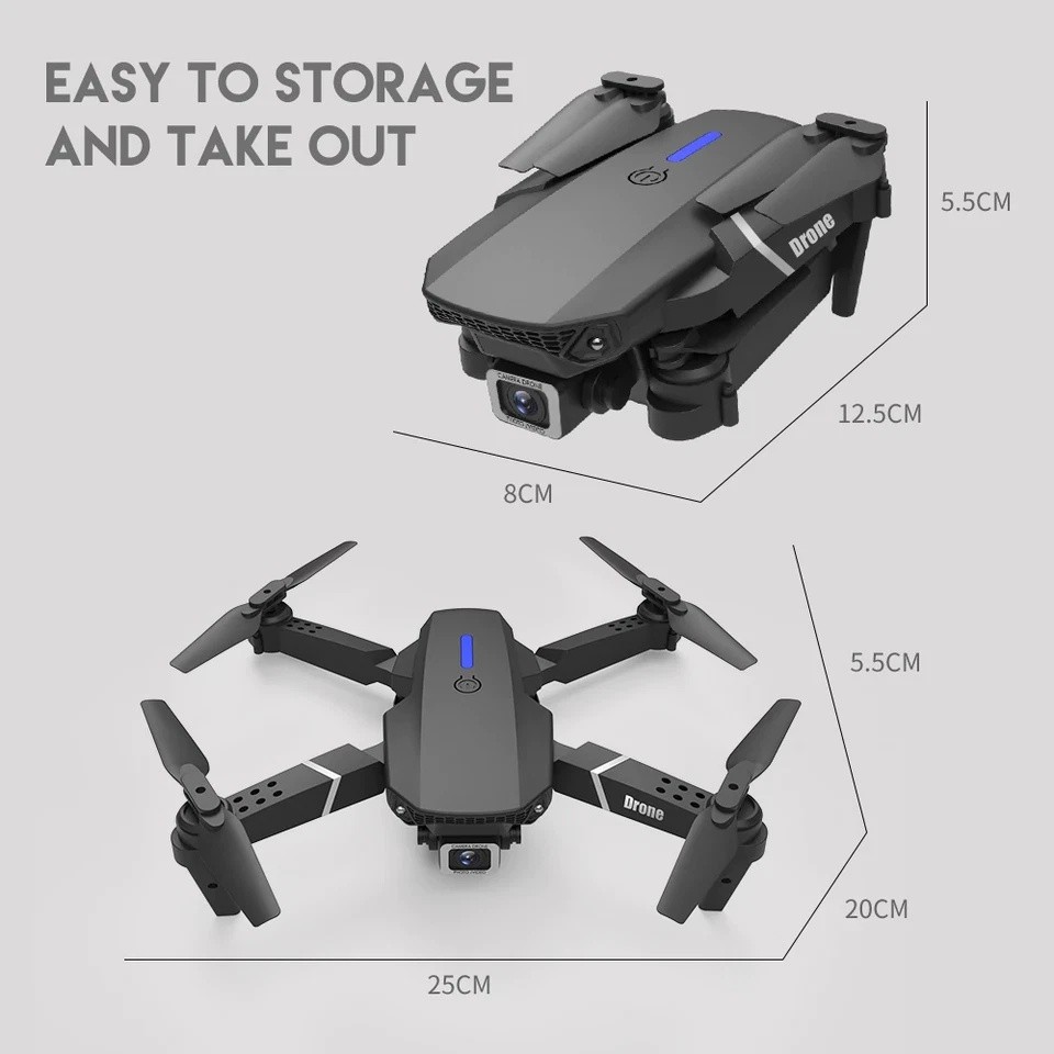 Drone 2025 4K HD Dual Camera WiFi FPV RC Foldable Quadcopter + 4 Batteries US