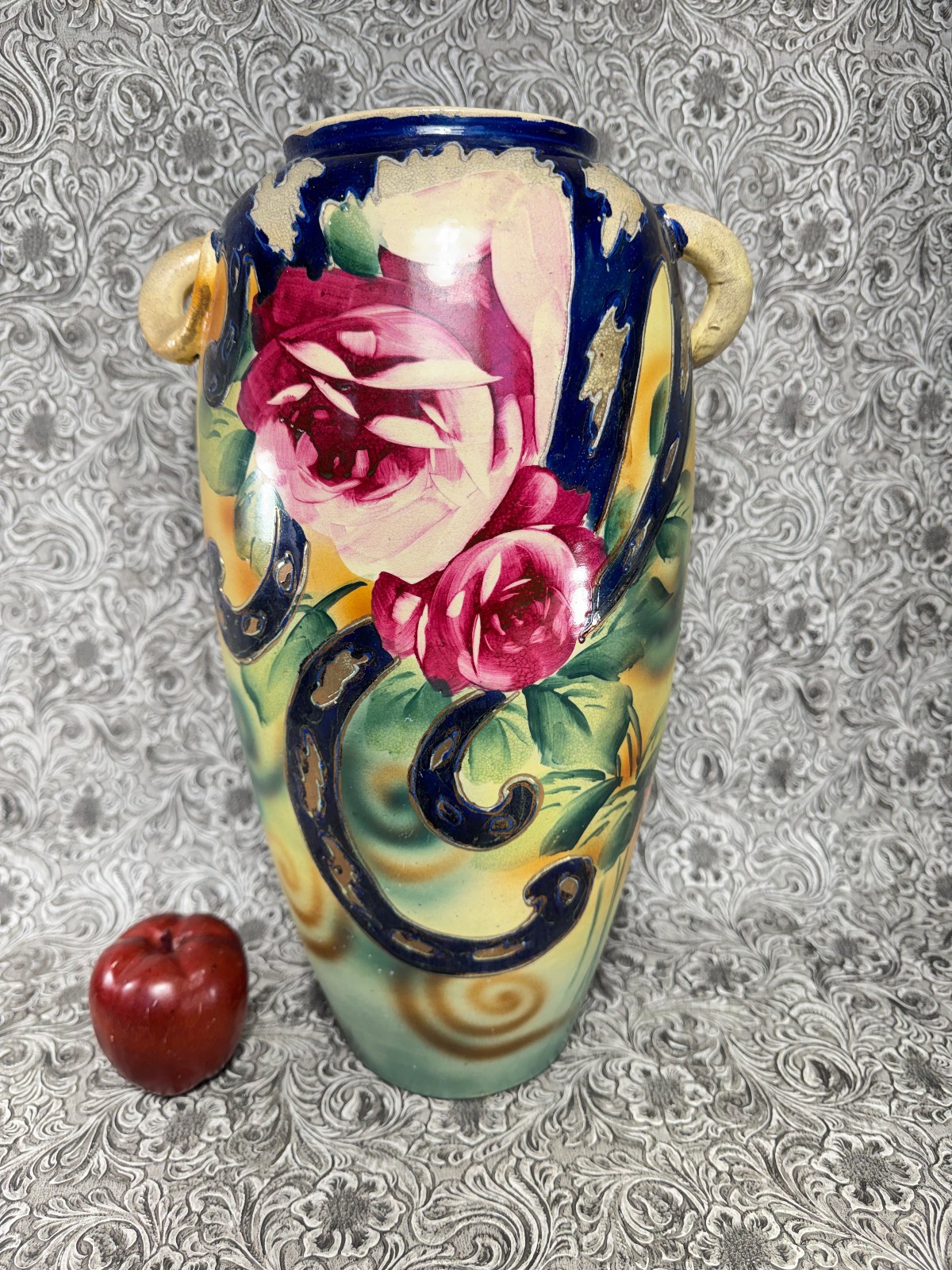 Antique Vase Earthenware Art Pottery Urn HUGE 16" Unmarked Italy Majolica