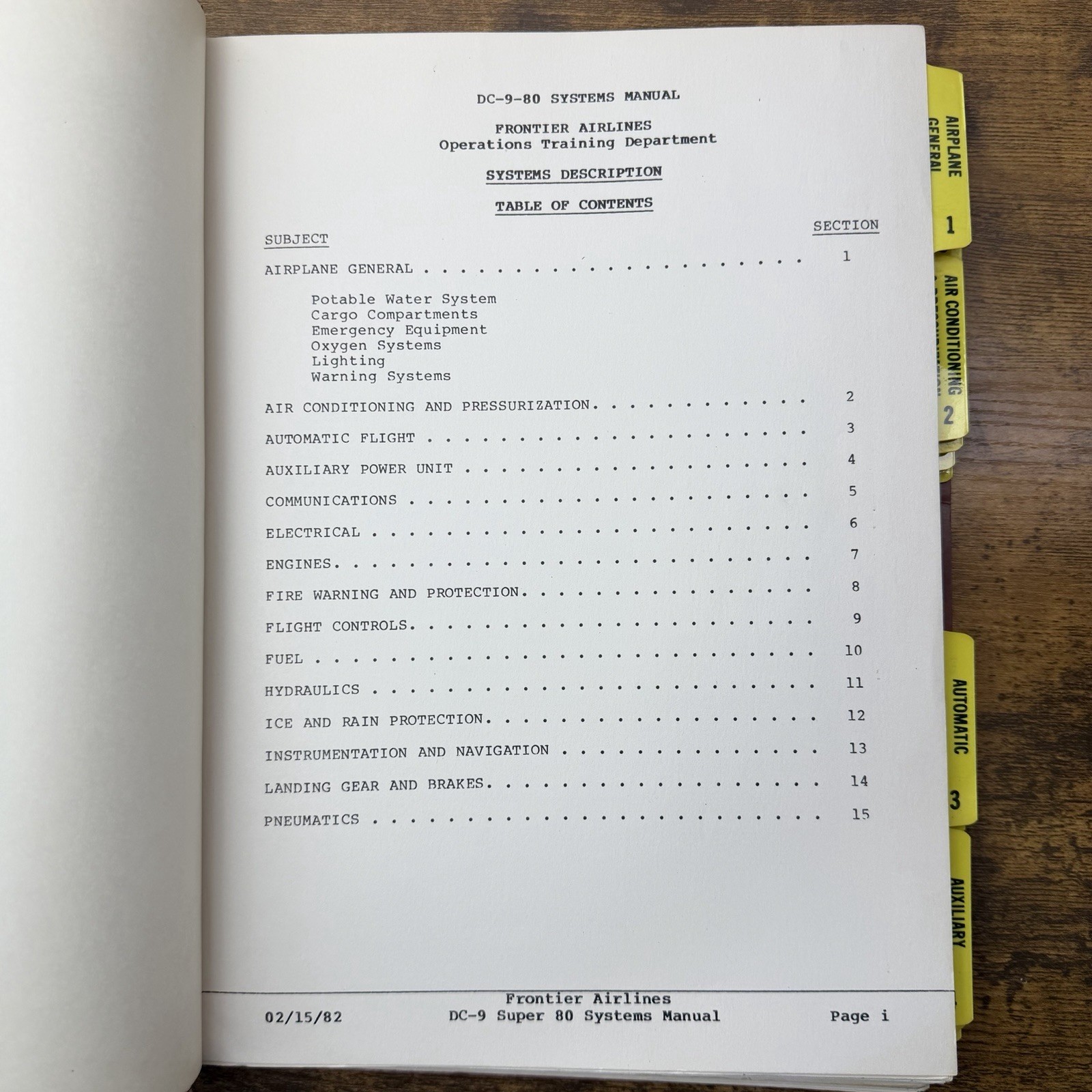 1982 Frontier Airlines DC-9 Super 80 (MD-80) Systems Manual