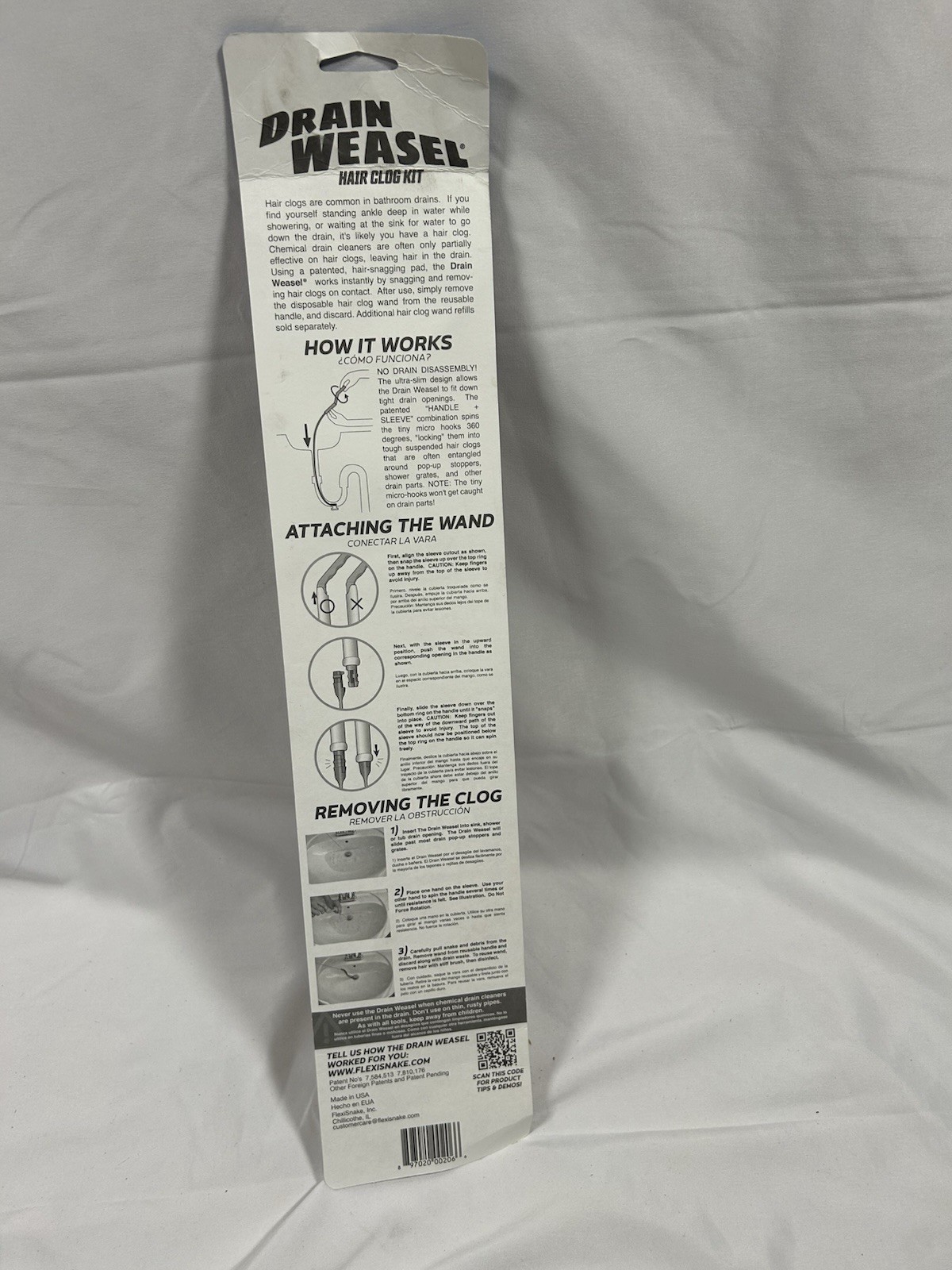 FlexiSnake Drain Weasel 18" Hair Clog Remover Tool Kit - 3 Pack