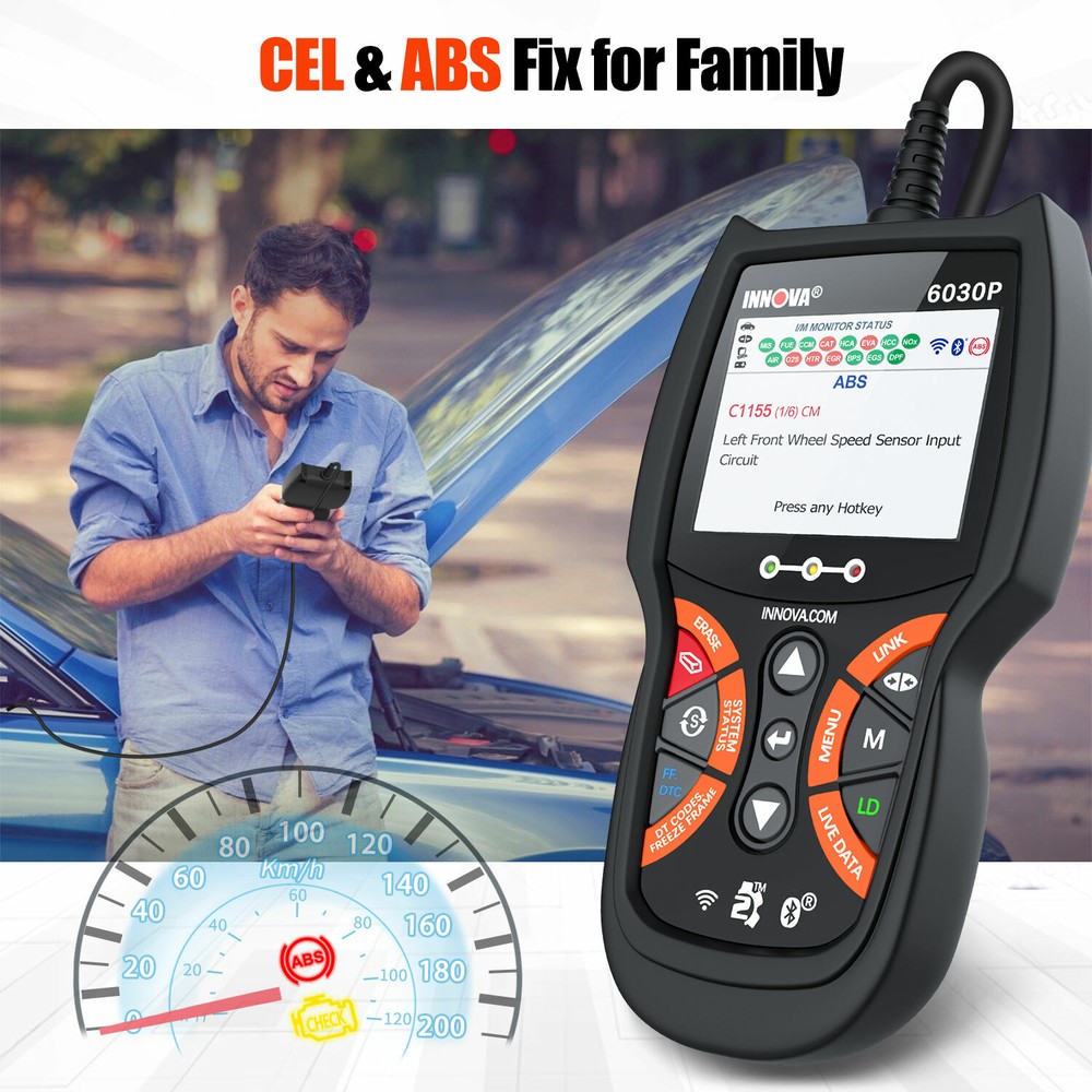 INNOVA 6030P Car ABS Scanner Check Engine Battery OBD2 Code Reader Live Data