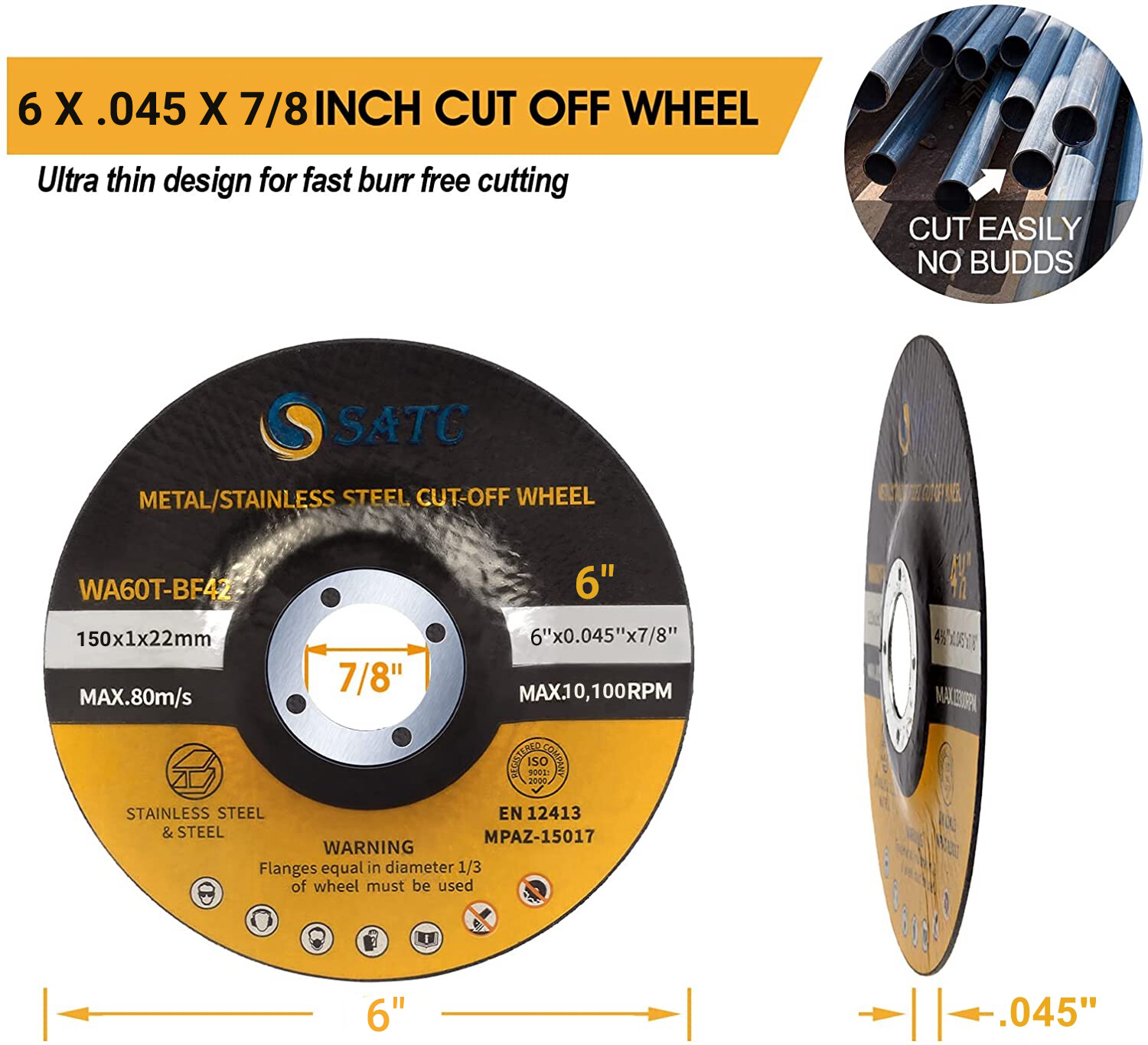 50 Pack 6" Depressed Center Cut Off Wheels Metal & Stainless Steel Cutting Discs