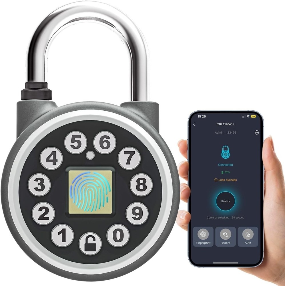 Fingerprint Padlock,Bluetooth Pad Locks with Code, Water Resistant Smart