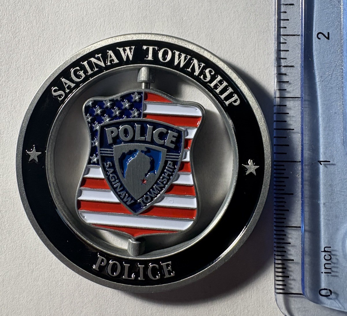 Saginaw Township Michigan Police Challenge Coin ~ Center Spin ~ RARE