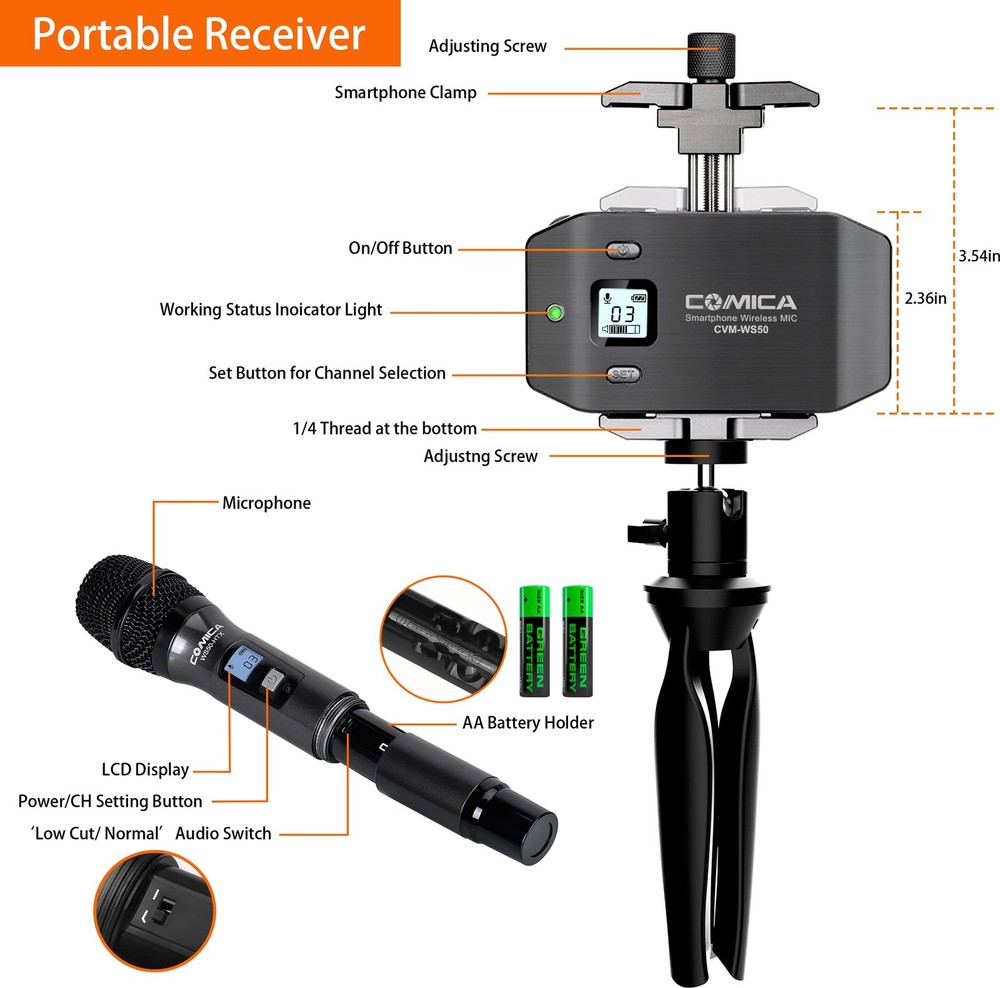 CVM-WS50 Wireless Handheld Microphone, Professional Handheld Interview Mic fo...