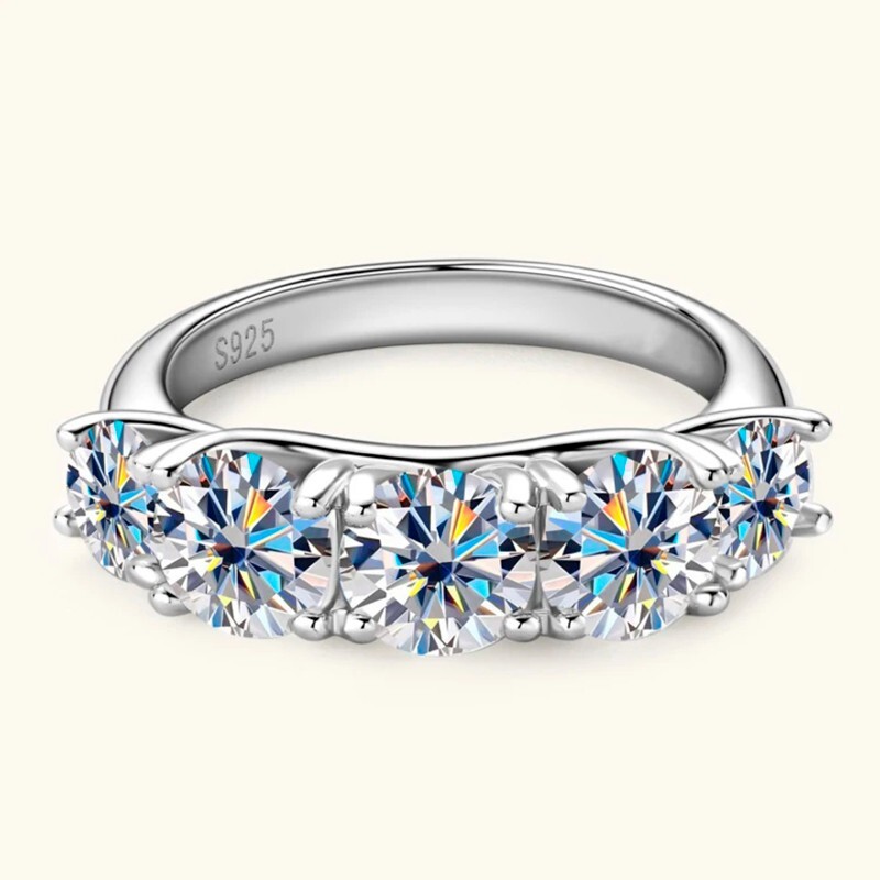 3.60CT Moissanite Wedding Anniversary Ring 5 Stone Round Cut 925 Sterling Silver
