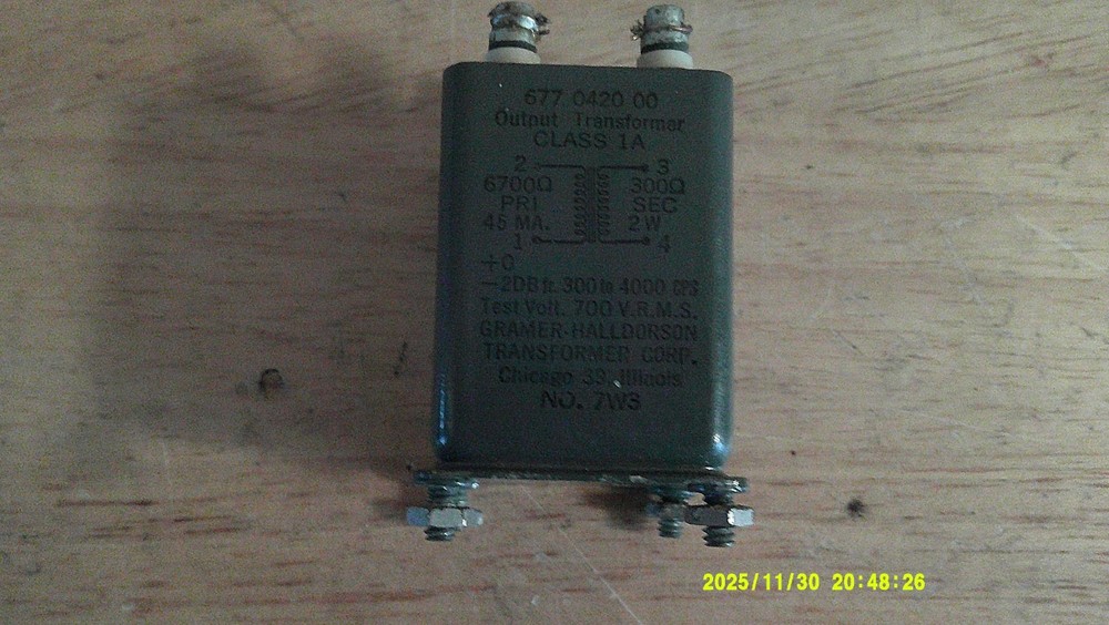 Vintage Gramer-Halldorson Output Transformer Class 1A # 7W3