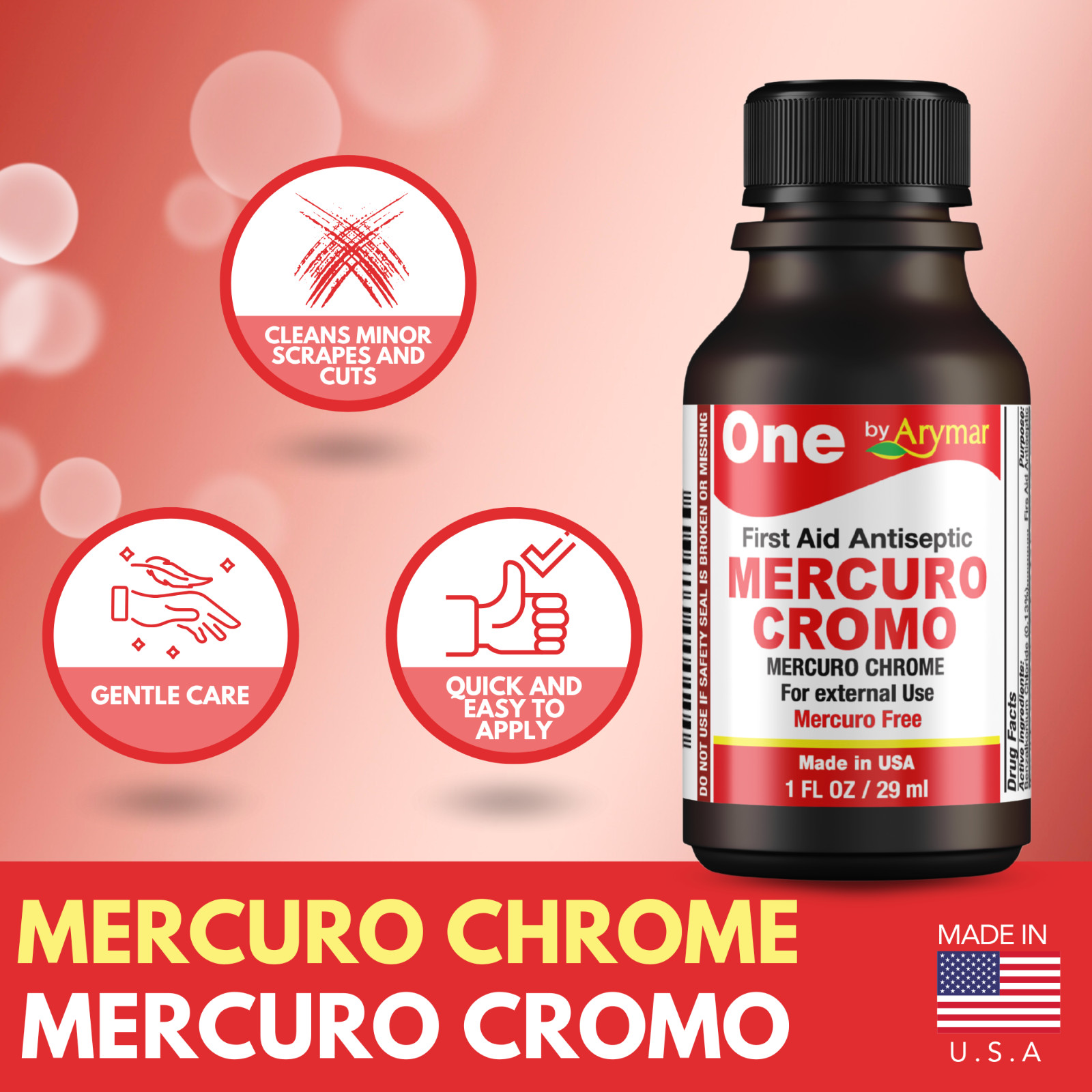 Arymar Mercuro Chromo – First Aid Antiseptic for Wounds, 1 fl oz (6-Pack)