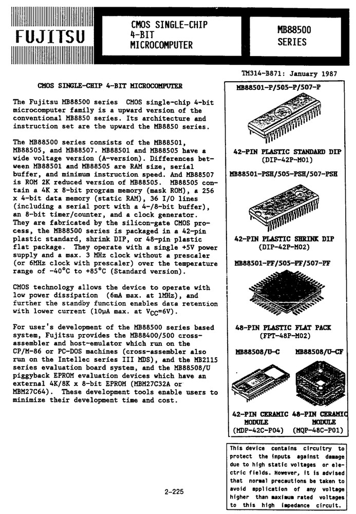 MB88508H Fujitsu CMOS 4-Bit Microcomputer IC Ceramic 42-DIP Gold Evaluation DVic