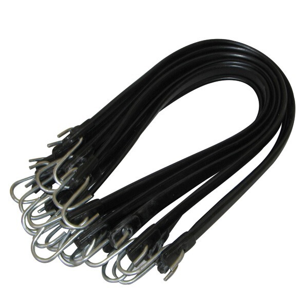 10-Pc 31" EPDM Rubber Tie Down Straps with Hooks - Black Rubber Bungee Set