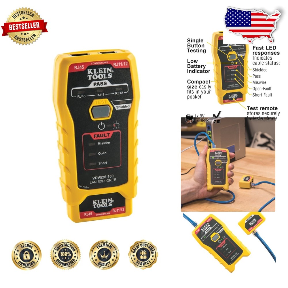 Professional Network Cable Tester with LED, Remote Storage, Auto-Off