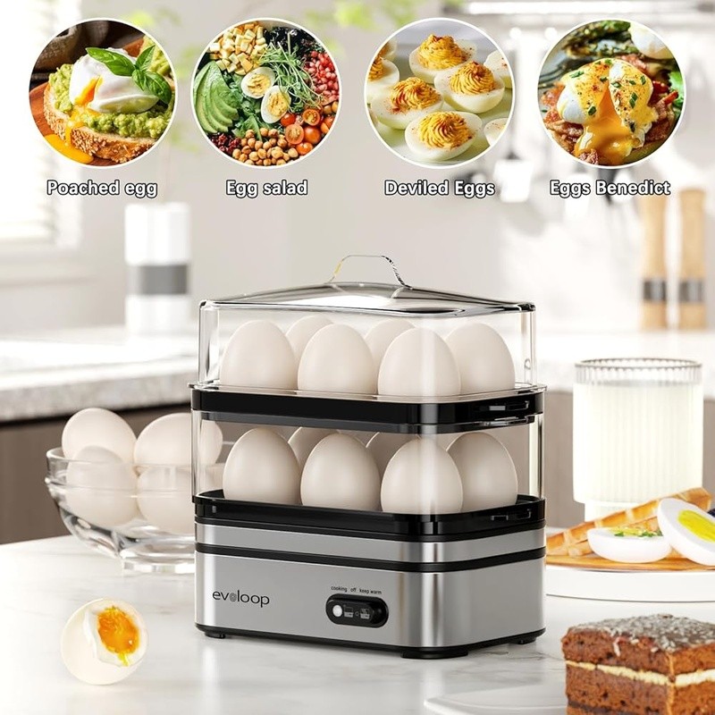 Multi Functional Egg Cooker Double Layer Poached Hard Boiled Easy Clean Compact